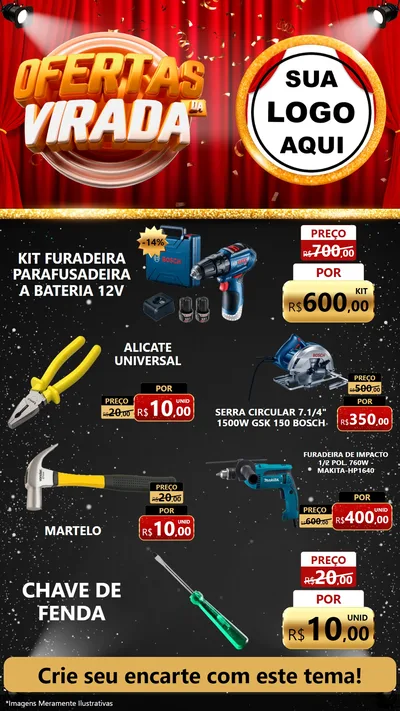 Modelo de TV para TV Vertical com o tema Ofertas da Virada para Maquinas e Ferramentas