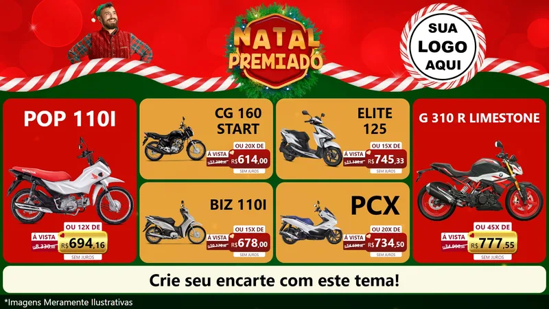 Modelo de TV para TV Horizontal com o tema Natal Premiado para Concessionaria de Motos