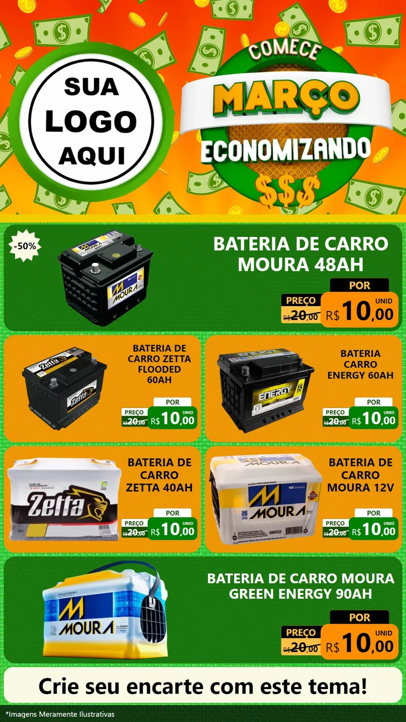 Modelo de TV para TV Vertical com o tema Comece Março Economizando para Baterias Elétricas
