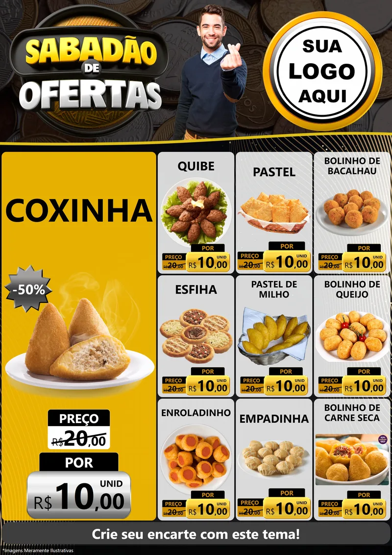 Modelo de Encarte para Encarte A4 Vertical com o tema Sabadão de Ofertas para Salgadaria