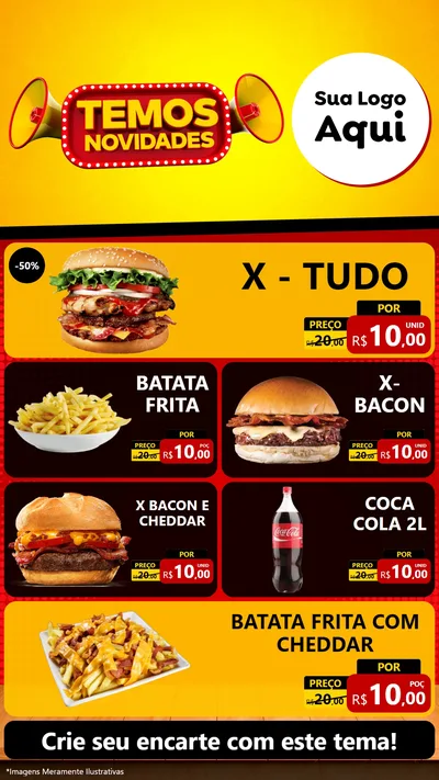 Modelo de TV para TV Vertical com o tema Temos Novidades para Hamburgueria