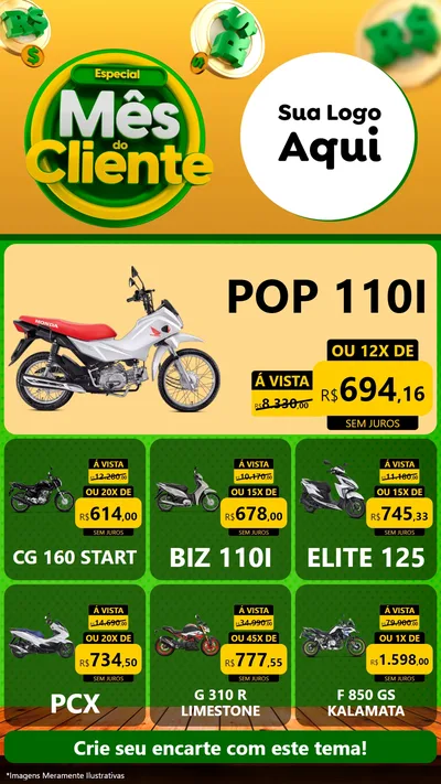 Modelo de Rede Social para Stories com o tema Especial Mês do Cliente para Concessionaria de Motos