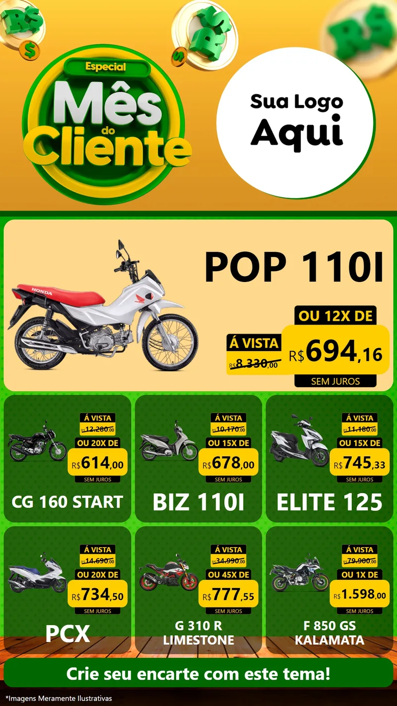 Modelo de Rede Social para Stories com o tema Especial Mês do Cliente para Concessionaria de Motos