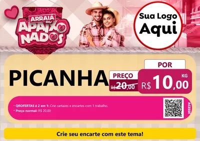 Modelo de Cartaz para Cartaz A4 Horizontal com o tema Arraiá dos Apaixonados - Junina para Açougue