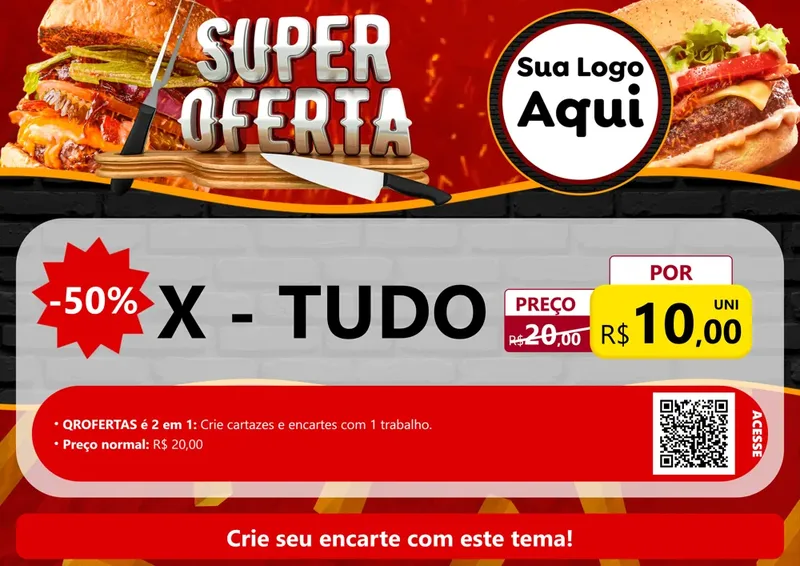 Modelo de Cartaz para Cartaz A4 Horizontal com o tema Super Oferta - Lanches para Hamburgueria