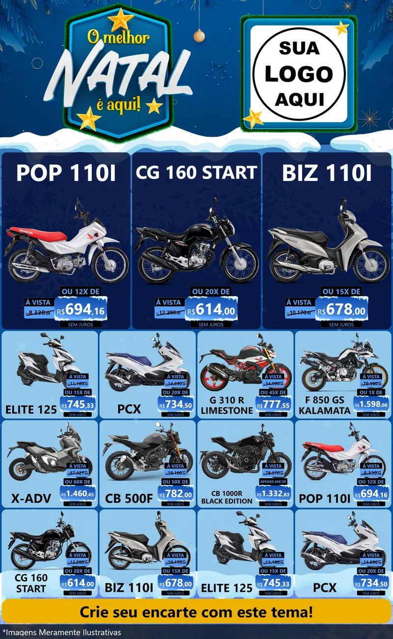 Modelo de Encarte para Encarte Grande com o tema O Melhor Natal É Aqui! para Concessionaria de Motos