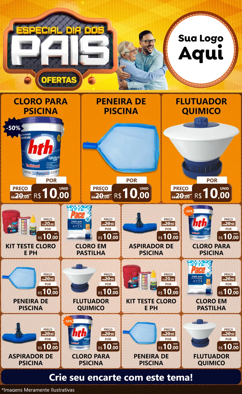 Modelo de Encarte para Encarte Grande com o tema Especial Dia dos Pais para Produtos para Piscina