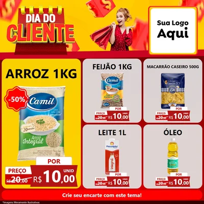 Modelo de Rede Social para Feed Facebook com o tema Dia do Cliente para Supermercado
