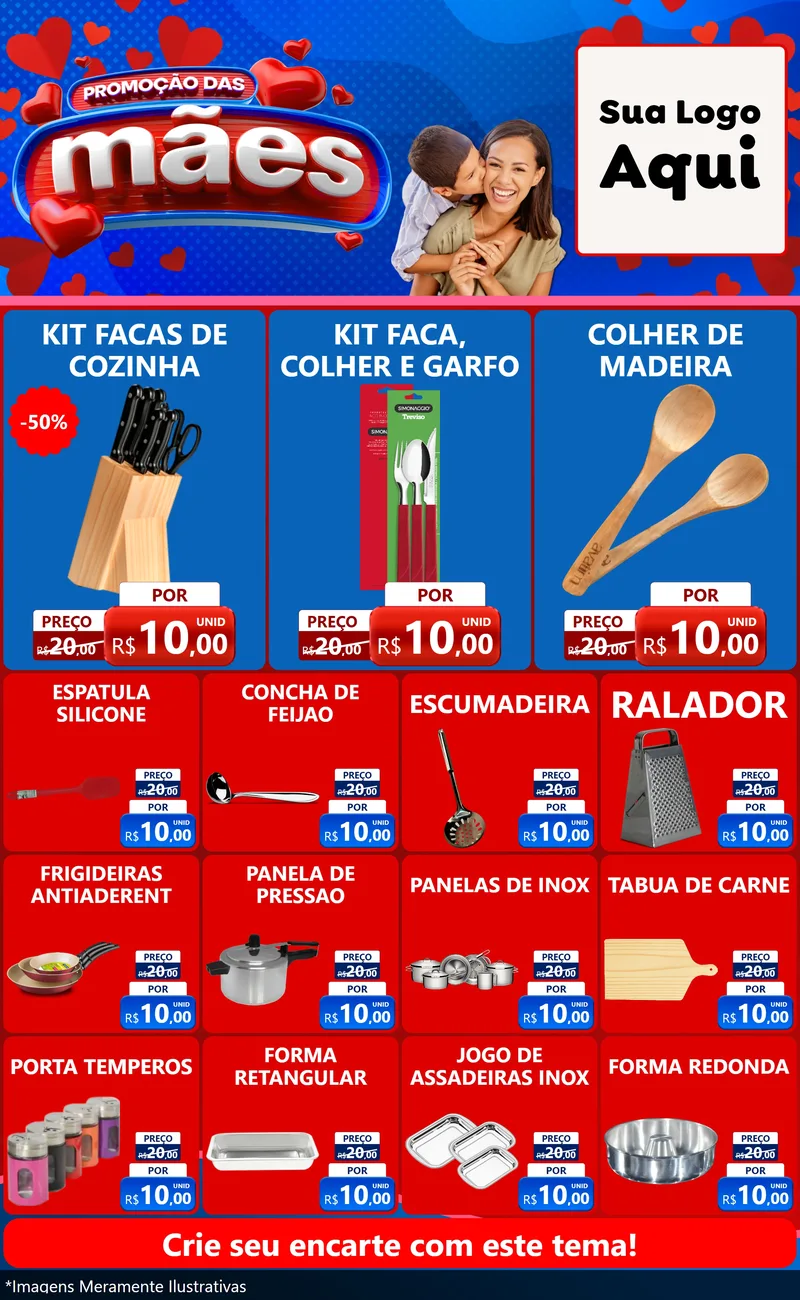 Modelo de Encarte para Encarte Grande com o tema Promoção das Mães para Utilidades Domésticas