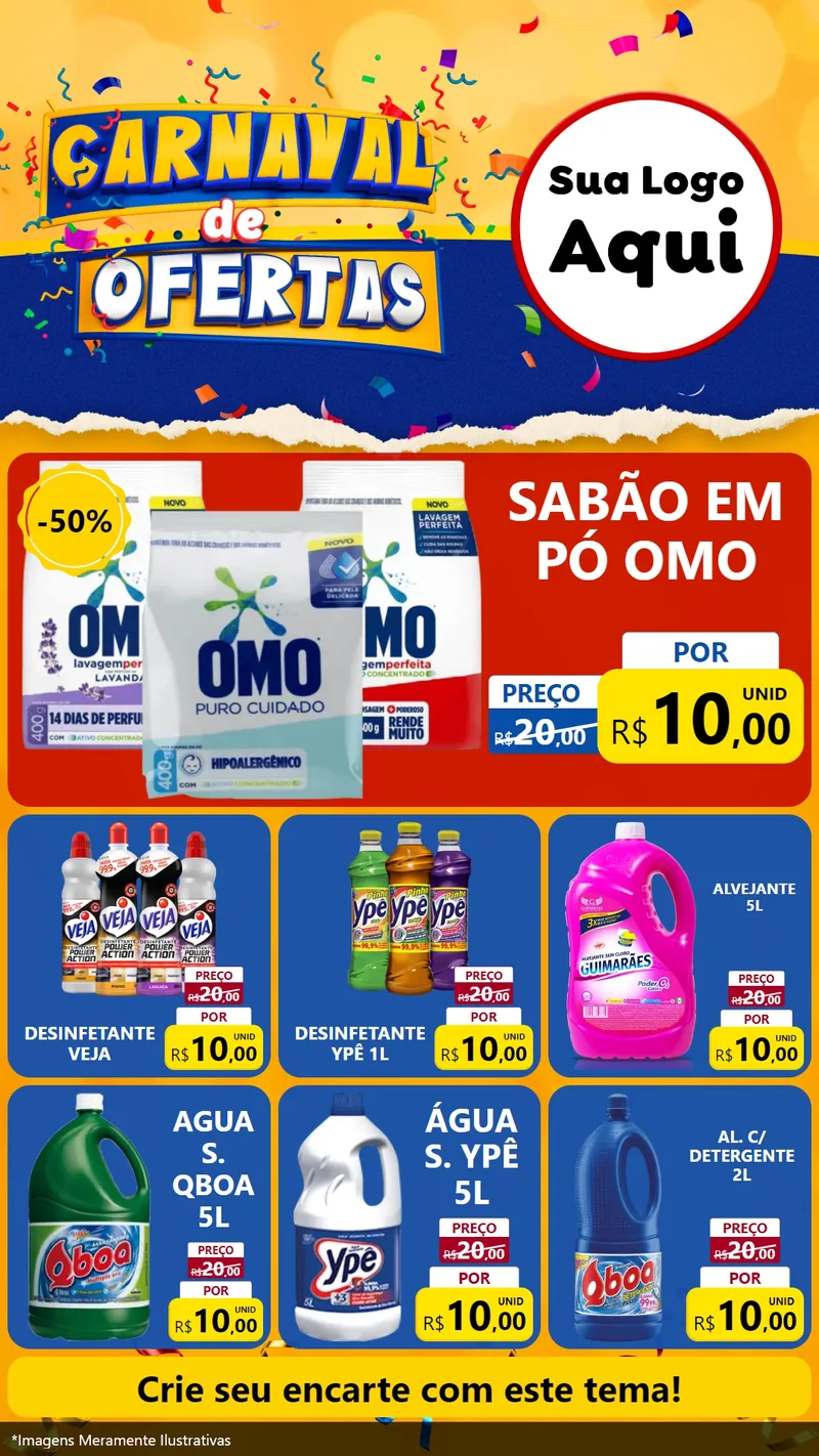 Modelo de Rede Social para Stories com o tema Carnaval de Ofertas para Produtos de Limpeza