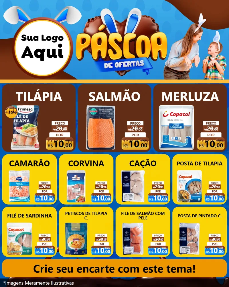 Modelo de Rede Social para Feed Instagram com o tema Páscoa de Ofertas para Peixaria