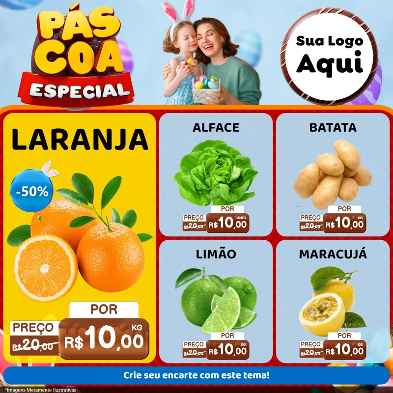 Modelo de Rede Social para Feed Facebook com o tema Páscoa Especial para Hortifrúti