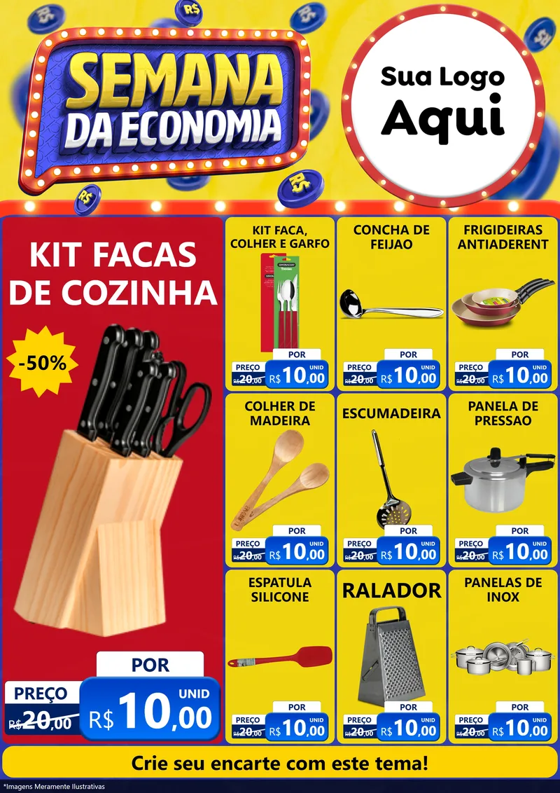 Modelo de Encarte para Encarte A4 Vertical com o tema Semana da Economia para Utilidades Domésticas