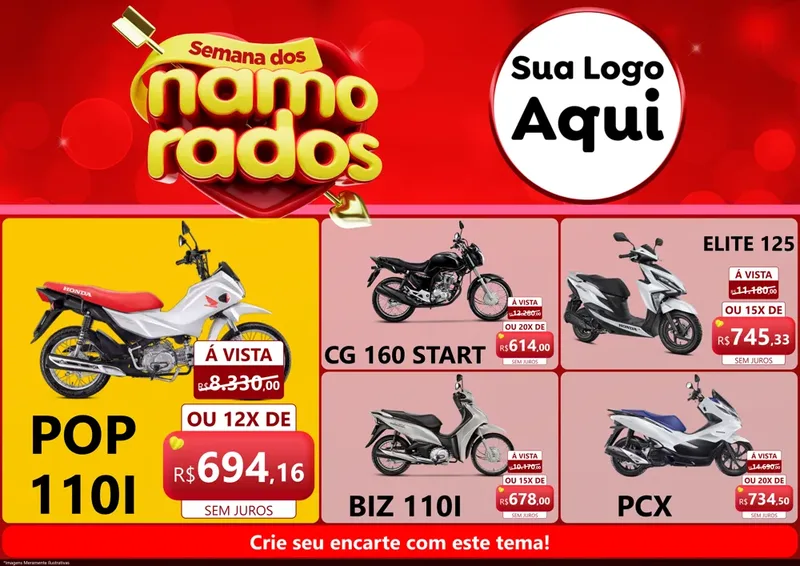 Modelo de Encarte para Encarte A4 Horizontal com o tema Semana dos namorados para Concessionaria de Motos