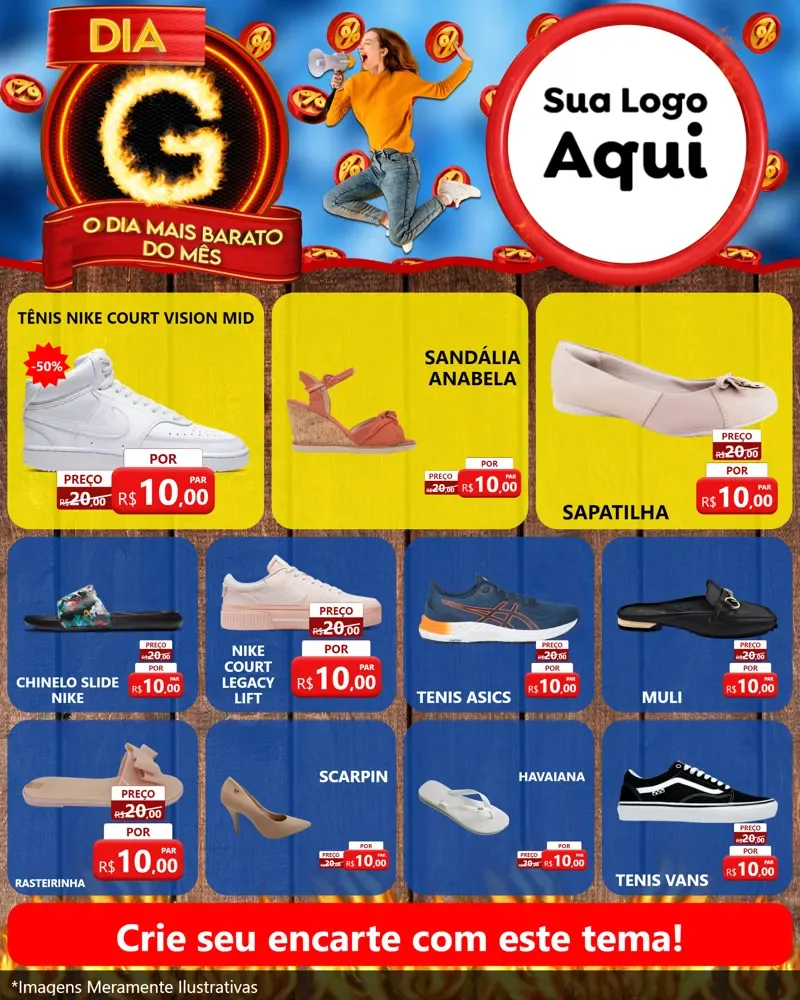 Modelo de Rede Social para Feed Instagram com o tema Dia G - O Dia Mais Barato Do Mês para Calçados