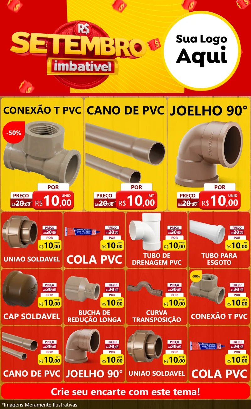Modelo de Encarte para Encarte Grande com o tema Setembro Imbatível para Tubos e conexões