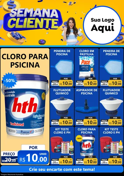 Modelo de Encarte para Encarte A4 Vertical com o tema Semana do Cliente para Produtos para Piscina