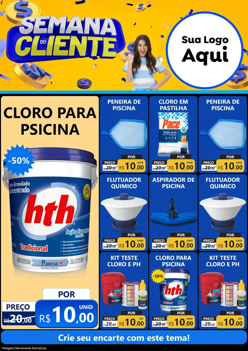 Modelo de Encarte para Encarte A4 Vertical com o tema Semana do Cliente para Produtos para Piscina