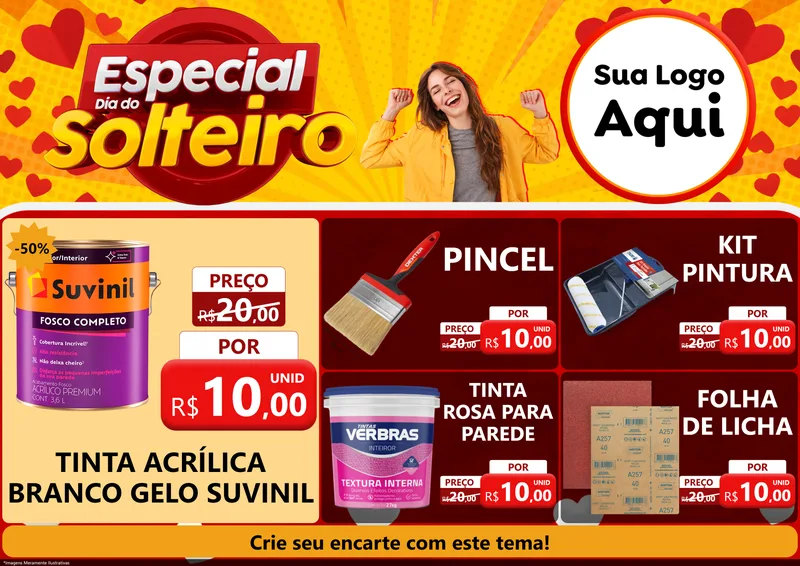 Modelo de Encarte para Encarte A4 Horizontal com o tema Especial Dia do Solteiro para Tintas e Ferramentas