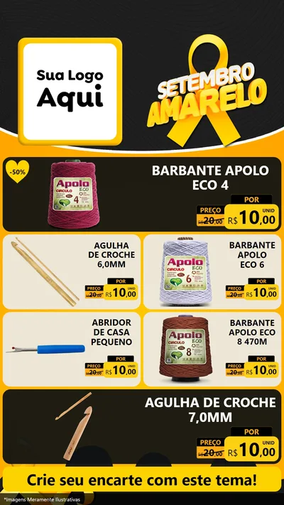 Modelo de TV para TV Vertical com o tema Setembro Amarelo para Armarinho e Aviamentos