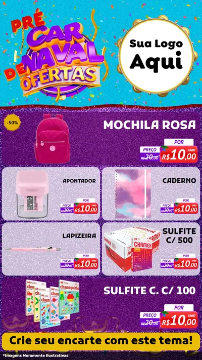 Modelo de TV para TV Vertical com o tema Pré Carnaval de Ofertas para Papelaria