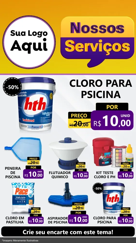 Modelo de Rede Social para Stories com o tema Nossos Serviços para Produtos para Piscina