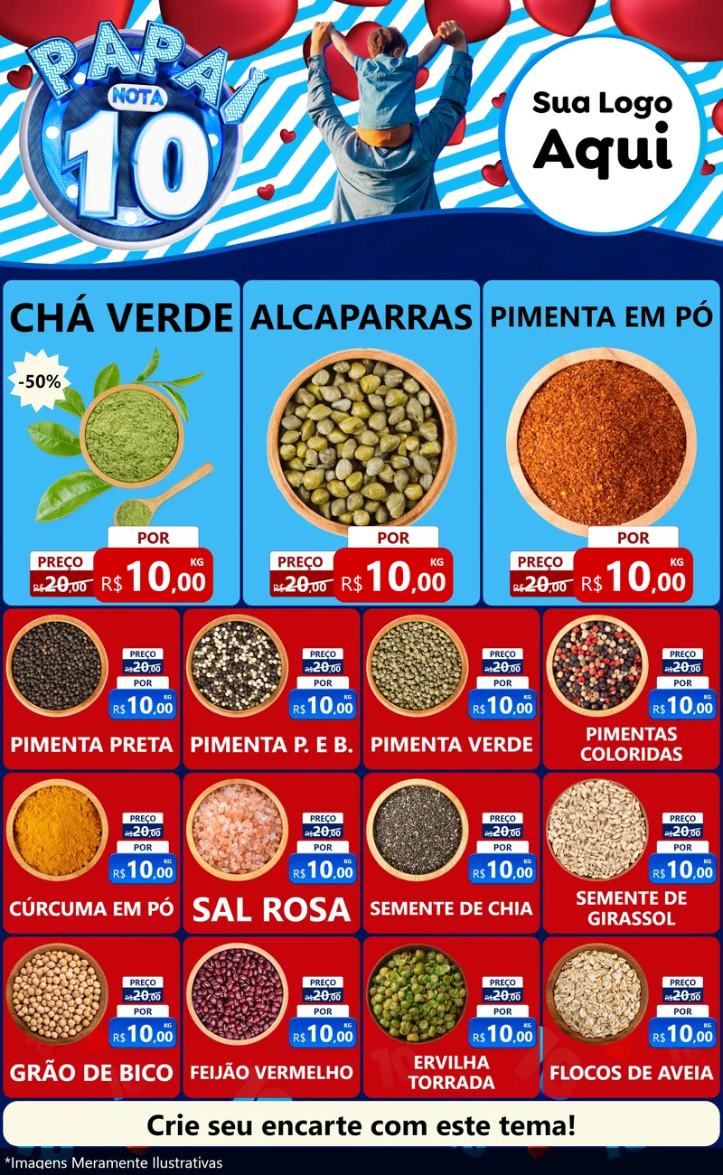 Modelo de Encarte para Encarte Grande com o tema Papai Nota 10 para Produtos Naturais
