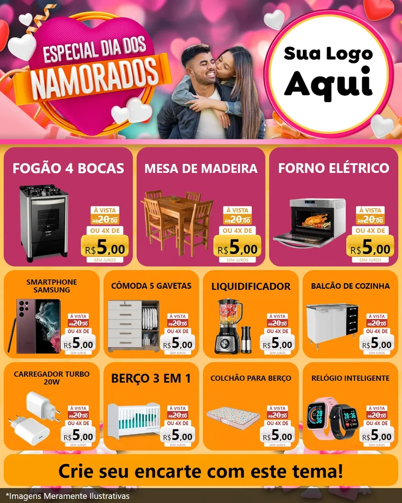 Modelo de Rede Social para Feed Instagram com o tema Especial Dia dos Namorados para Móveis e Eletro