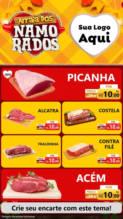 Modelo de TV para TV Vertical com o tema Arraiá dos Namorados para Açougue