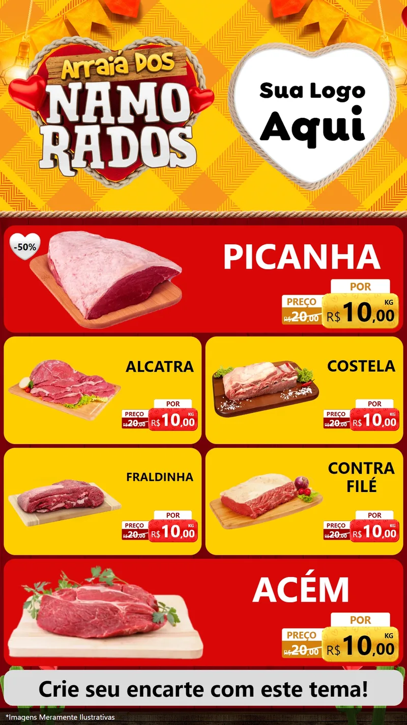 Modelo de TV para TV Vertical com o tema Arraiá dos Namorados para Açougue