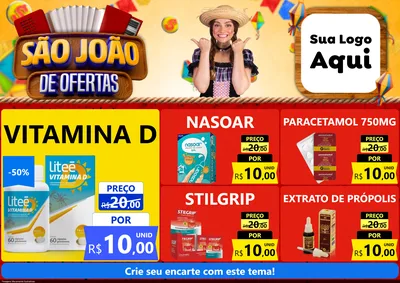 Modelo de Encarte para Encarte A4 Horizontal com o tema São João de Ofertas para Farmácia