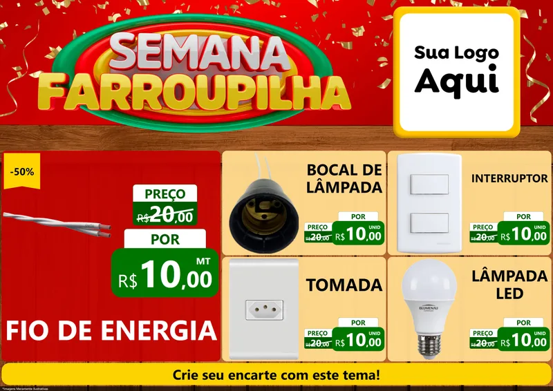 Modelo de Encarte para Encarte A4 Horizontal com o tema Semana Farroupilha para Materiais Elétricos