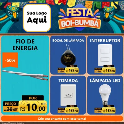 Modelo de Rede Social para Feed Facebook com o tema Festa Boi Bumbá para Materiais Elétricos