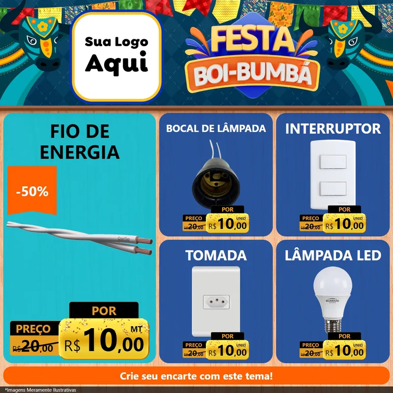 Modelo de Rede Social para Feed Facebook com o tema Festa Boi Bumbá para Materiais Elétricos