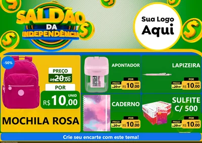 Modelo de Encarte para Encarte A4 Horizontal com o tema Saldão da Indepêndencia para Papelaria