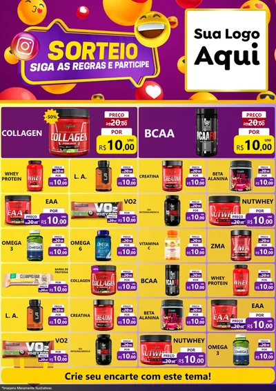 Modelo de Encarte para Encarte A4 Vertical com o tema Sorteio para Suplementos alimentares