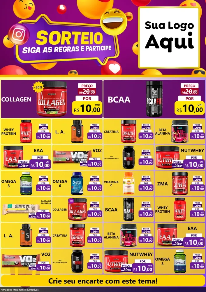 Modelo de Encarte para Encarte A4 Vertical com o tema Sorteio para Suplementos alimentares