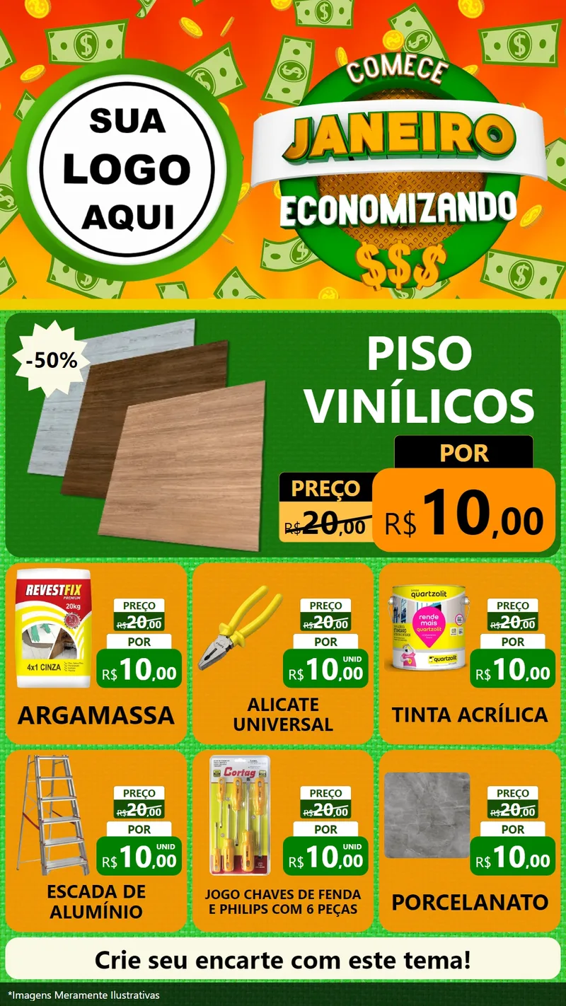 Modelo de Rede Social para Stories com o tema Comece Janeiro Economizando para Material para Construção