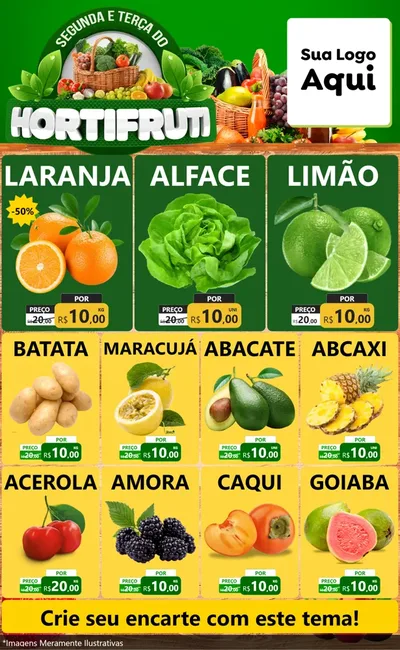 Modelo de Encarte para Encarte Grande com o tema Segunda e Terça do Hortifruti para Hortifrúti