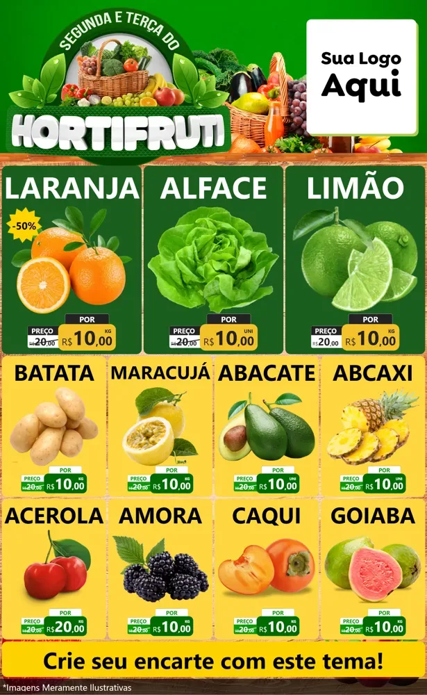Modelo de Encarte para Encarte Grande com o tema Segunda e Terça do Hortifruti para Hortifrúti