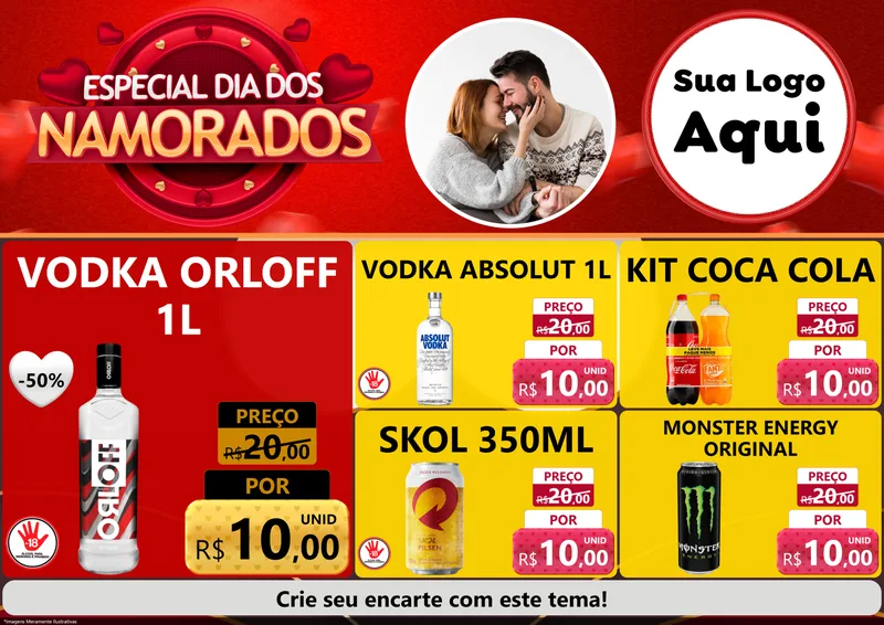 Modelo de Encarte para Encarte A4 Horizontal com o tema Especial Dia Dos Namorados para Distribuidora de bebidas