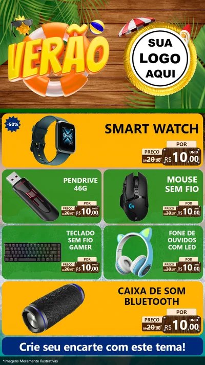 Modelo de TV para TV Vertical com o tema Verão para Informática