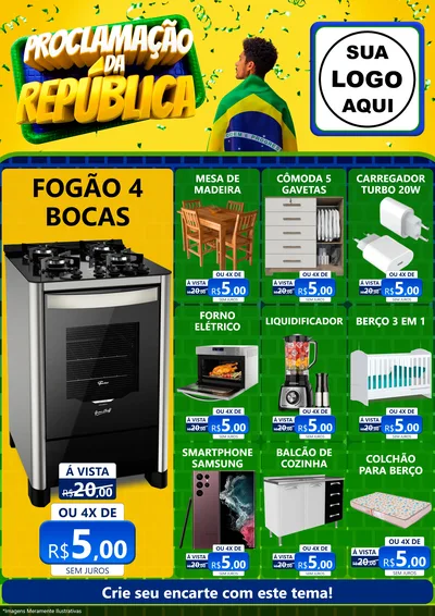 Modelo de Encarte para Encarte A4 Vertical com o tema Proclamação da República para Móveis e Eletro