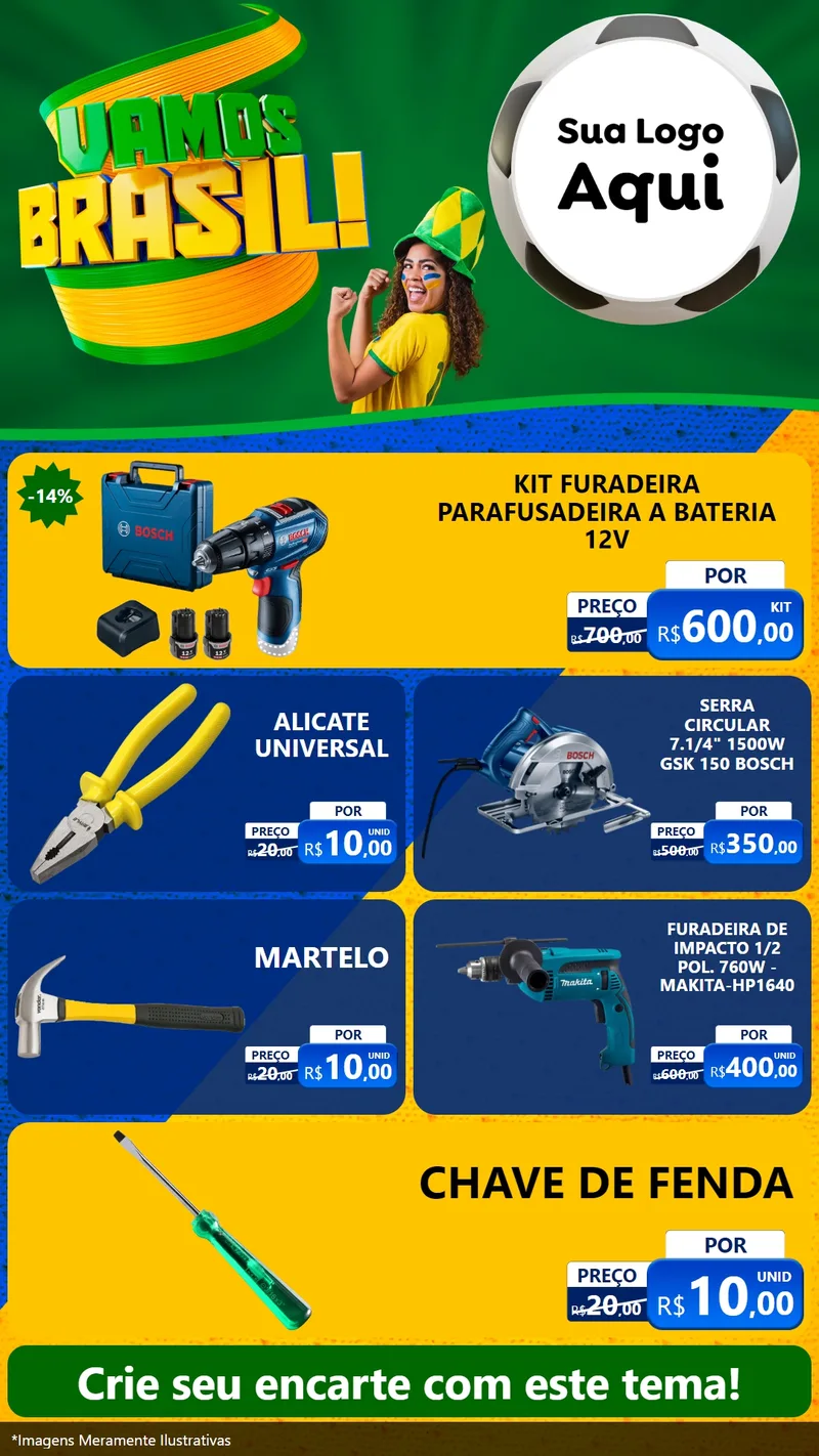 Modelo de TV para TV Vertical com o tema Vamos Brasil - Copa para Maquinas e Ferramentas