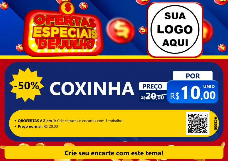 Modelo de Cartaz para Cartaz A4 Horizontal com o tema Ofertas Especiais de Julho para Salgadaria