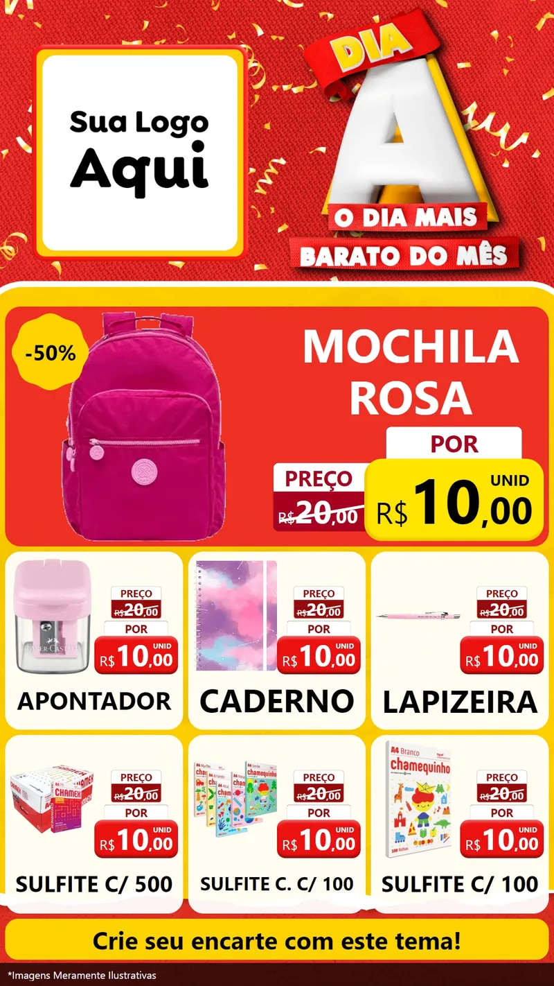 Modelo de Rede Social para Stories com o tema Dia A o Dia Mais Barato do Mês para Papelaria