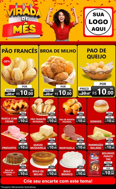 Modelo de Encarte para Encarte Grande com o tema Virada de Mês para Padaria