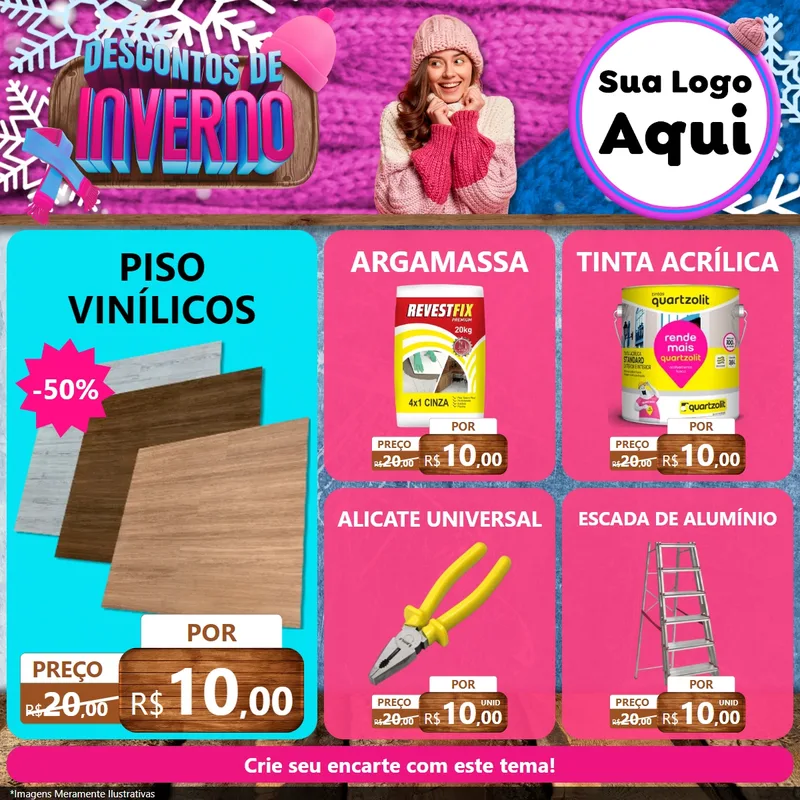 Modelo de Rede Social para Feed Facebook com o tema Descontos de Inverno para Material para Construção