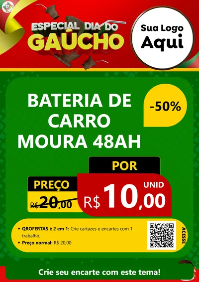 Modelo de Cartaz para Cartaz A4 Vertical com o tema Especial Dia do Gaúcho para Baterias Elétricas