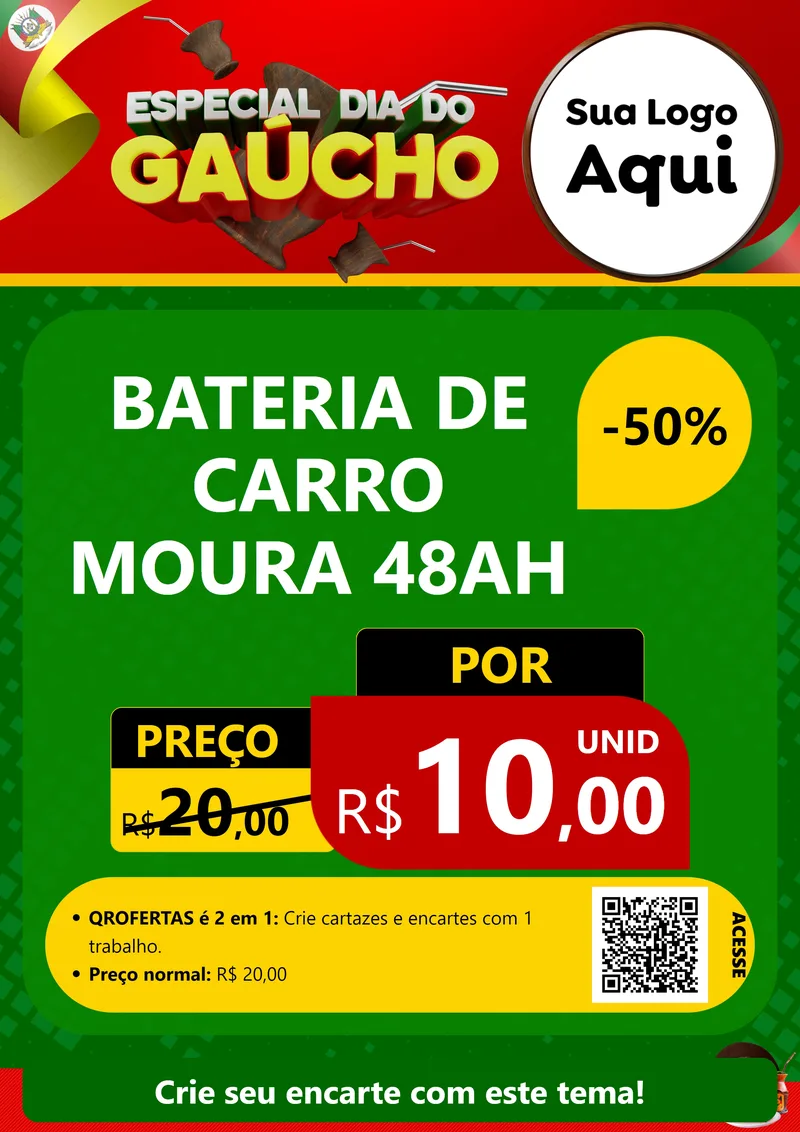 Modelo de Cartaz para Cartaz A4 Vertical com o tema Especial Dia do Gaúcho para Baterias Elétricas